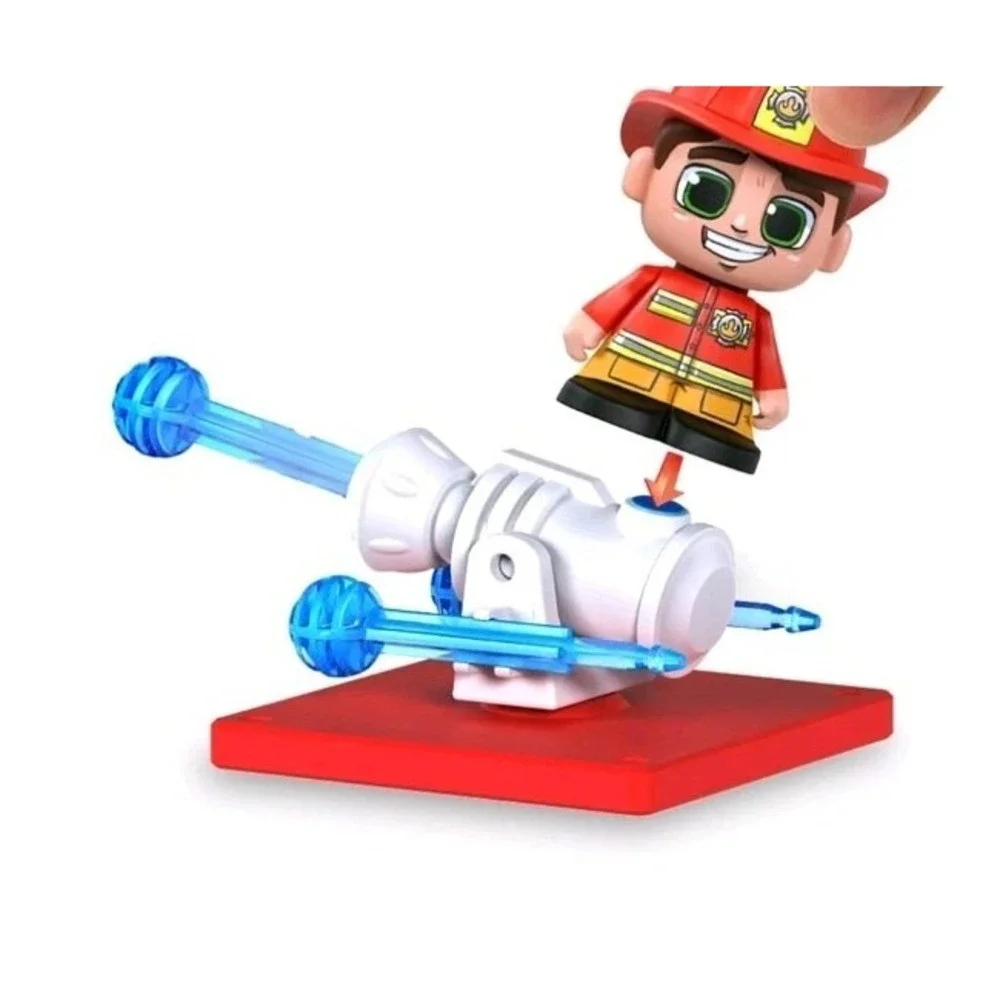 Tile Town Fire Station Magnetic Tiles Playset w/ 2 Figures - Building